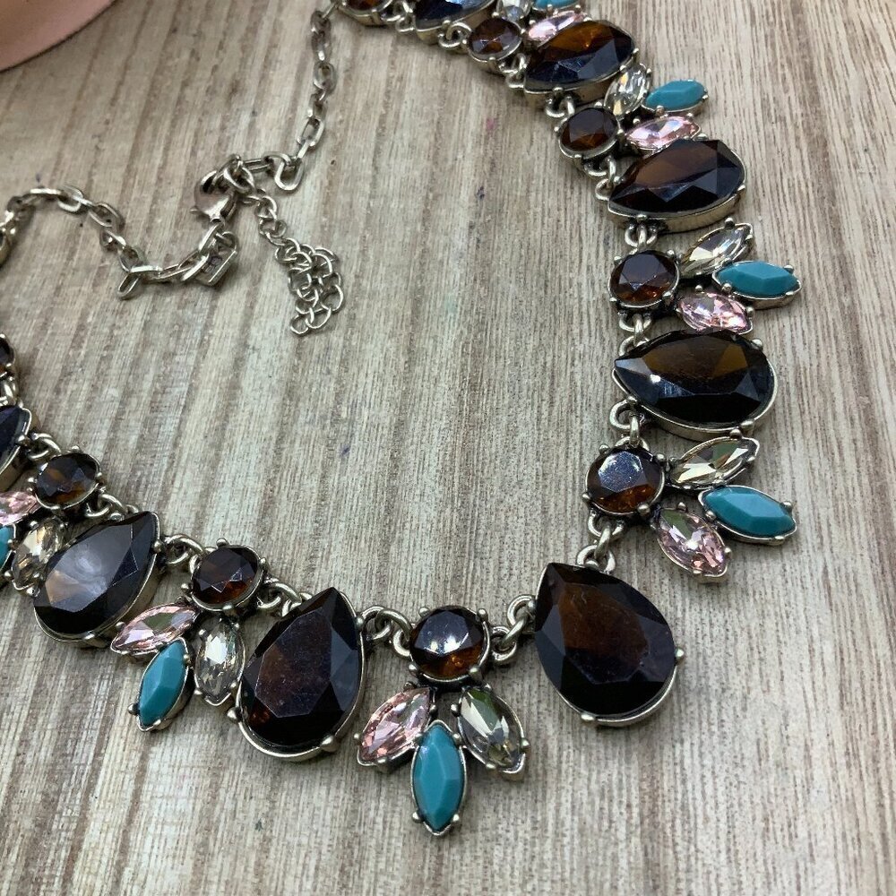 Banana Republic Faux Smokey Topaz Teal Faceted Rhinestone Necklace